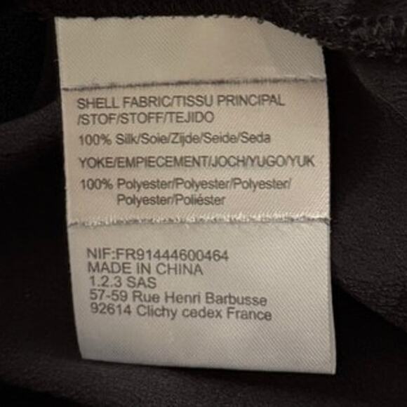 1.2.3. PARIS 100% Silk Tuxedo Style Button Front Blouse Top Long Sleeve Black 14 - Picture 7 of 9